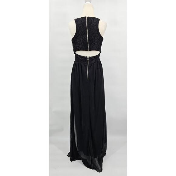 Xtraordinary Junior's 1 Black Lace Top Beaded Waist Formal Maxi Dress - Picture 10 of 11